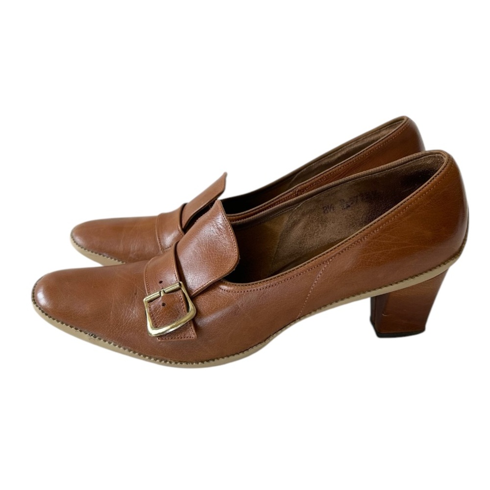 Vintage Style Red Carpet Brown Leather Heel Loafers